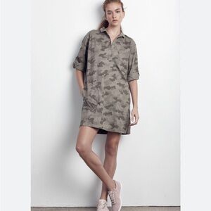 ATM Anthony Thomas Melillo Stretch Cotton Shirt Dress Camo M Pockets RollTabSlv